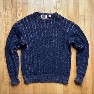 Vintage Iron Wood Trading Company Men’s Cable Knit Crewneck Sweater Large Blue